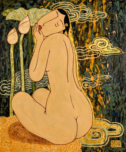 NUDE WITH LOTUS AND CLOUDS